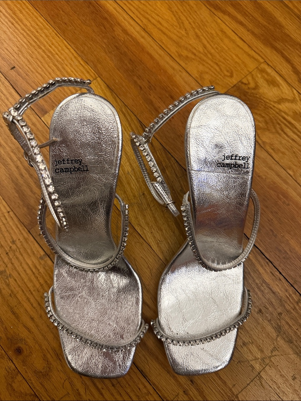 Jeffrey Campbell Metallic Silver Crystal-Strap Heeled Sandals